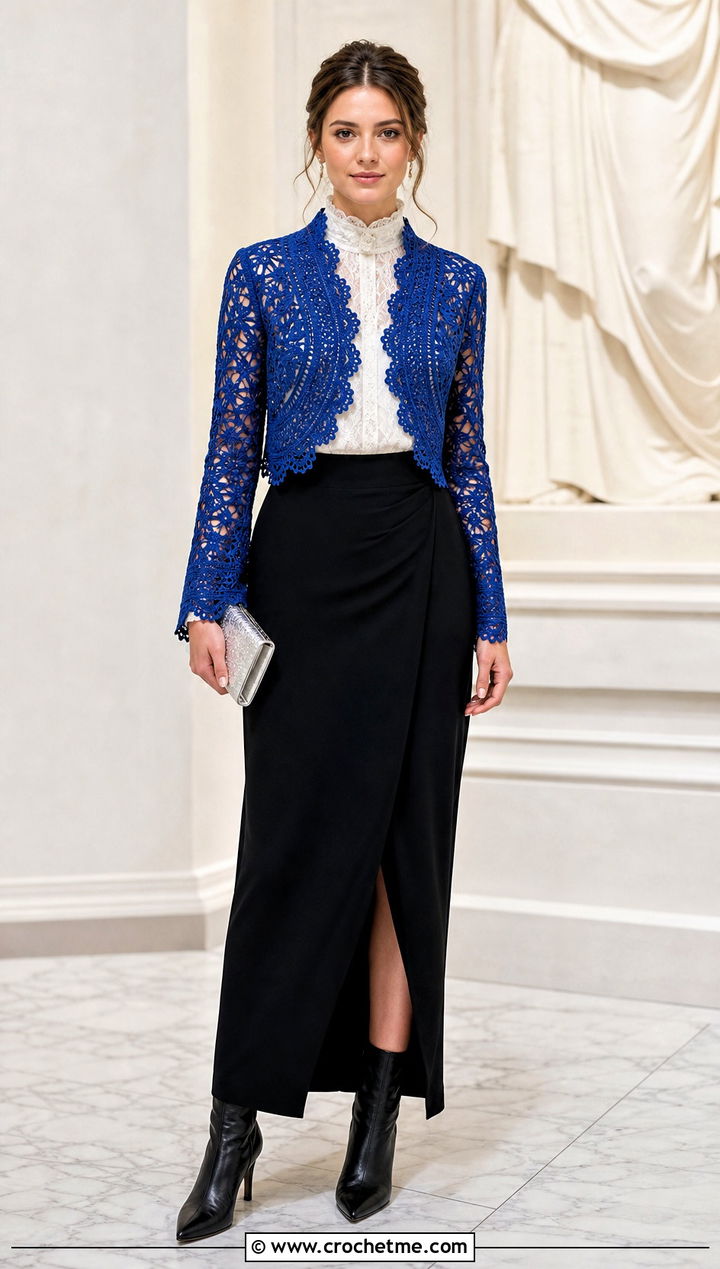 Edwardian Lace Bolero With Tailored Maxi Skirt - 35 crocheted bolero outfit ideas