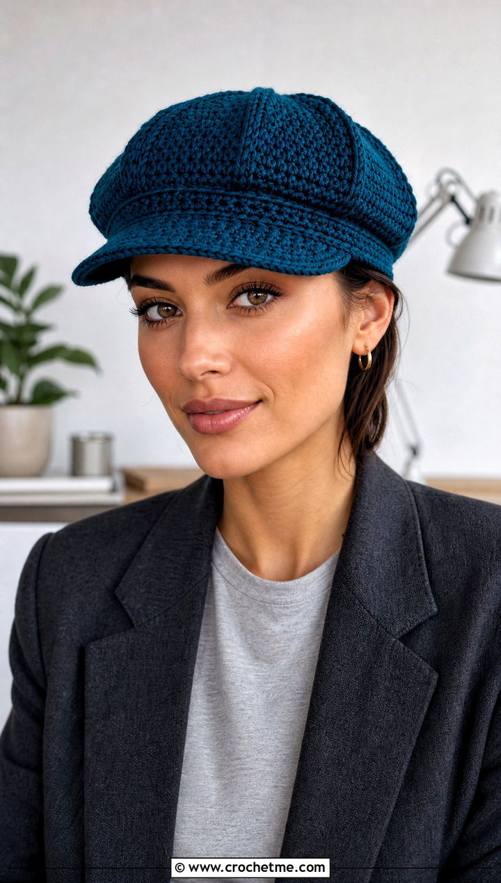 Eight Panel Crochet Newsboy Hat With Blazer - 25 newsboy crochet hat outfit ideas