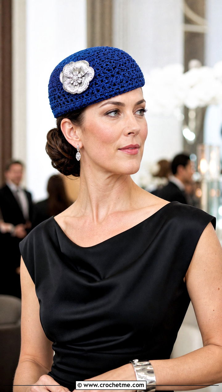 Electric Blue Crocheted Pillbox Hat With Flower And Satin Outfit - 15 Blue Crocheted Hat With Flower outfit ideas