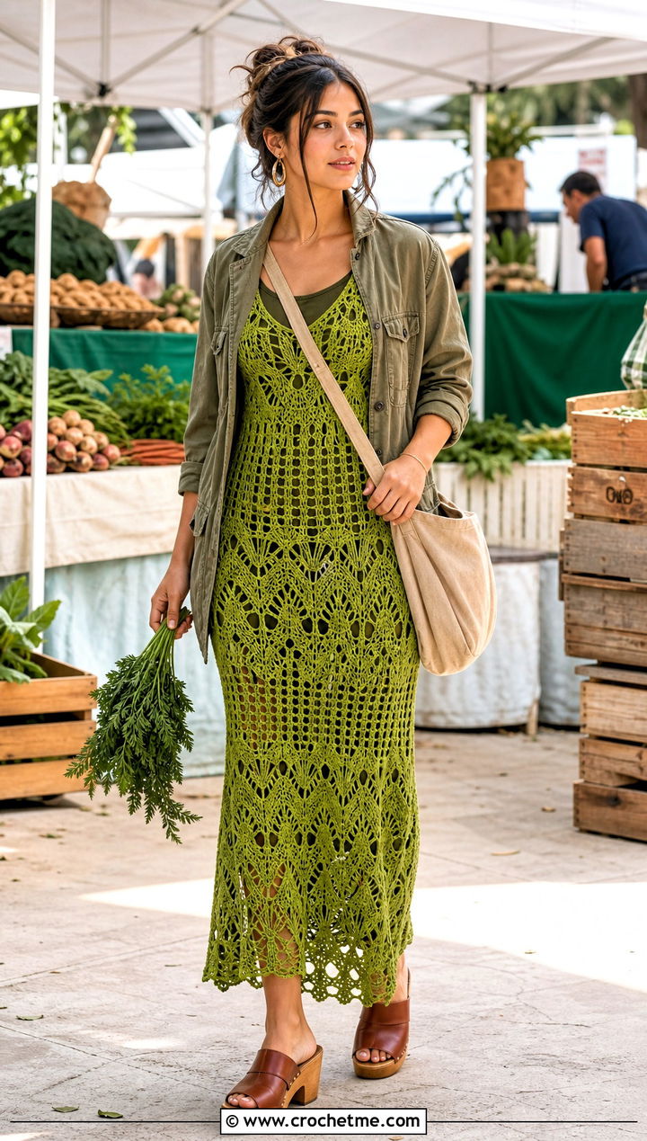 Electric Green Abigail Fairy Crochet Dress With Utility Jacket - 25 abigail fairy crochet dress outfit ideas