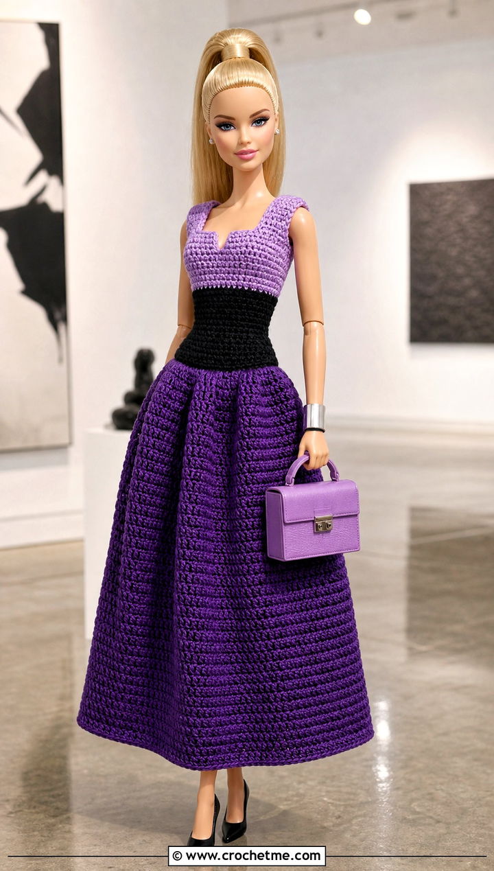 Electric Lilac Color Block Crochet Barbie Ball Gown - 30 crochet barbie ball gowns outfit ideas