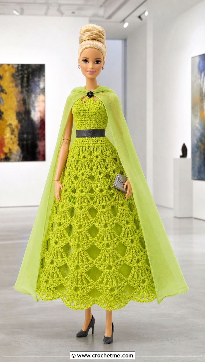 Electric Lime Pineapple Stitch Crochet Barbie Ball Gown - 30 crochet barbie ball gowns outfit ideas
