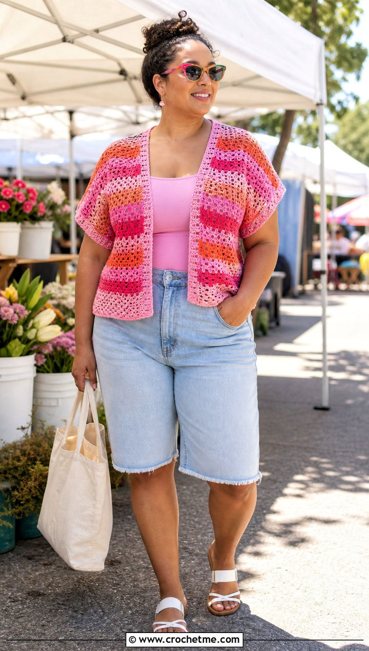 Electric Sun Crochet Tee With Denim Shorts - 15 electric sun crochet tee outfit ideas