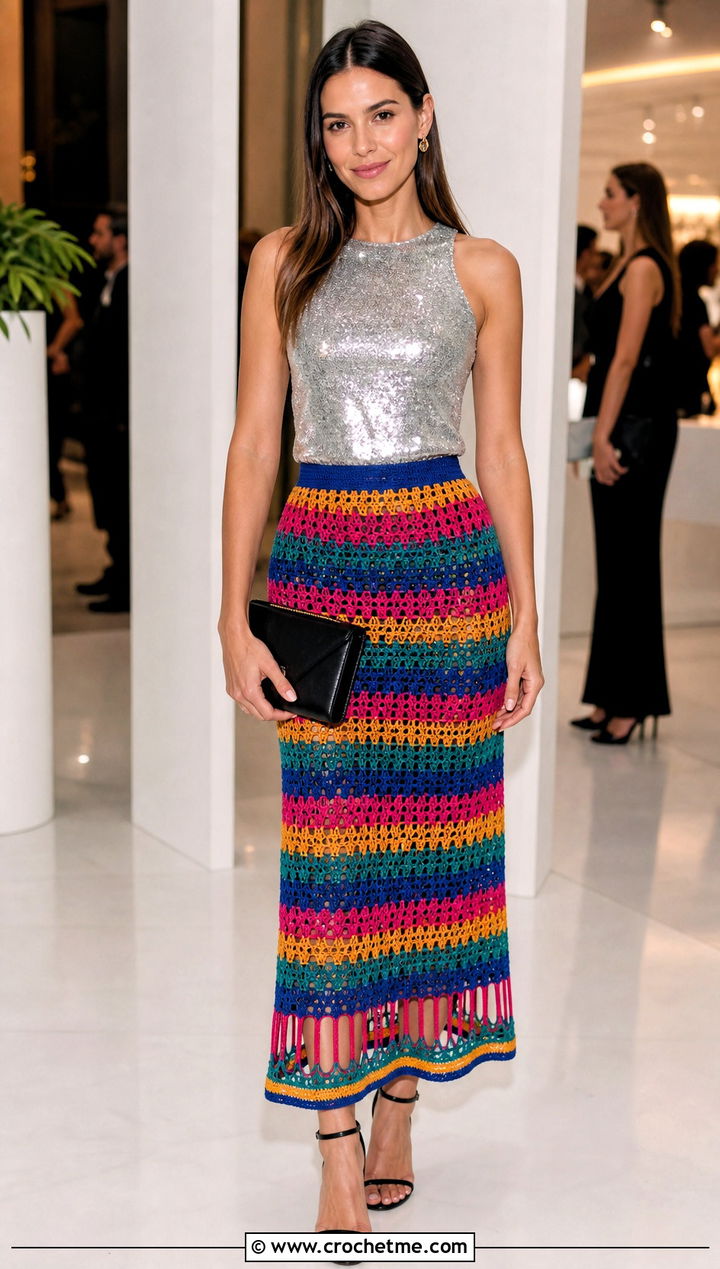 Elle Crochet Skirt With Sequin Top - 30 crochet elle skirt outfit ideas