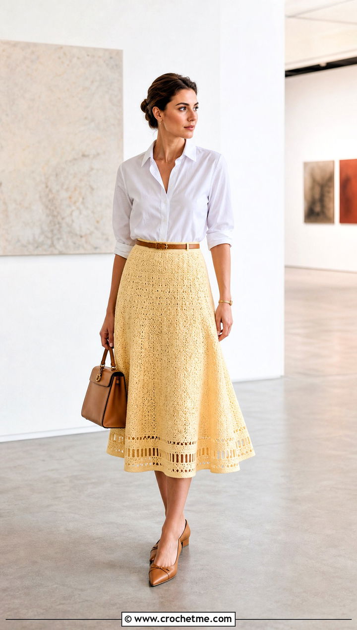 Elle Crochet Skirt With White Button Down Shirt - 30 crochet elle skirt outfit ideas