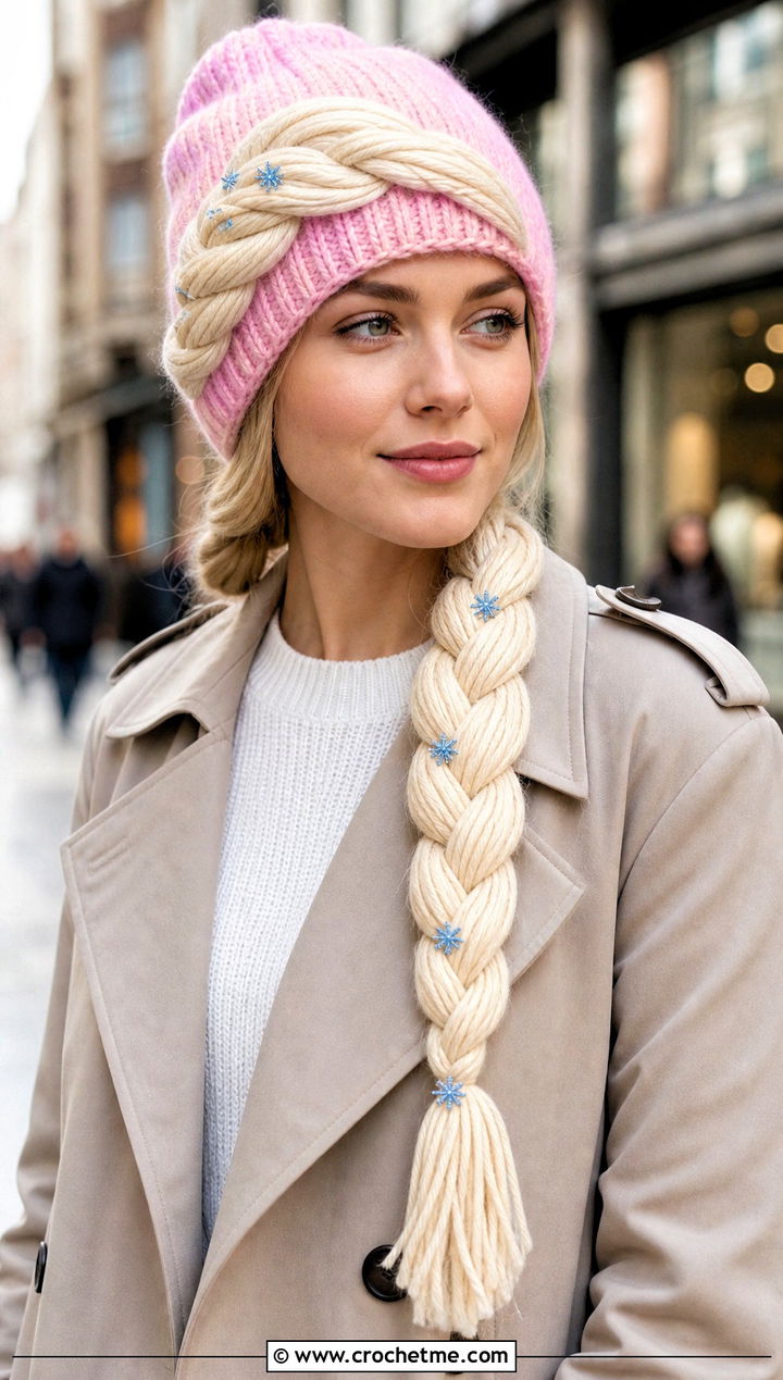 Elsa Braid Hat With Trench Coat - 15 Crocheted Elsa Hat outfit ideas