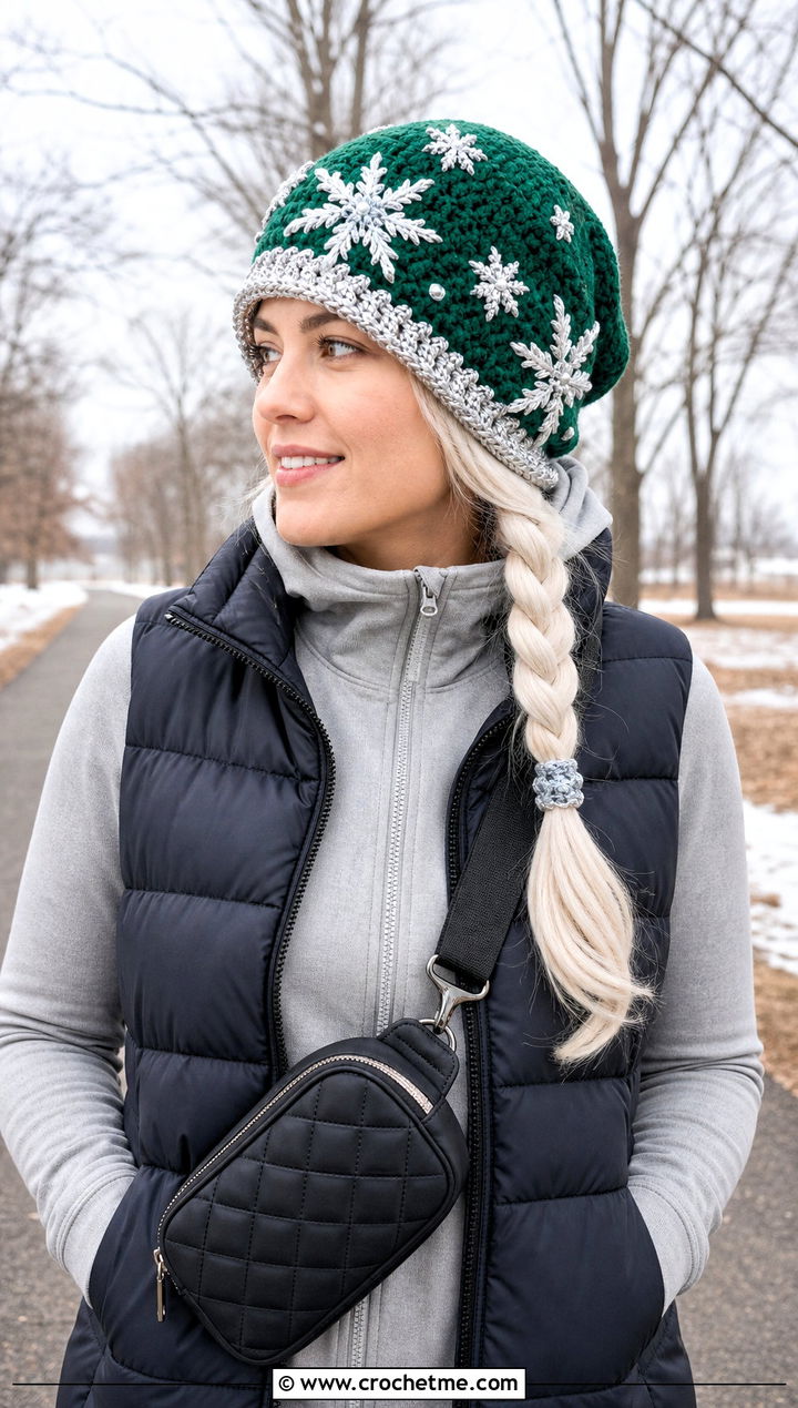 Elsa Snowflake Hat With Athleisure Set - 15 Crocheted Elsa Hat outfit ideas