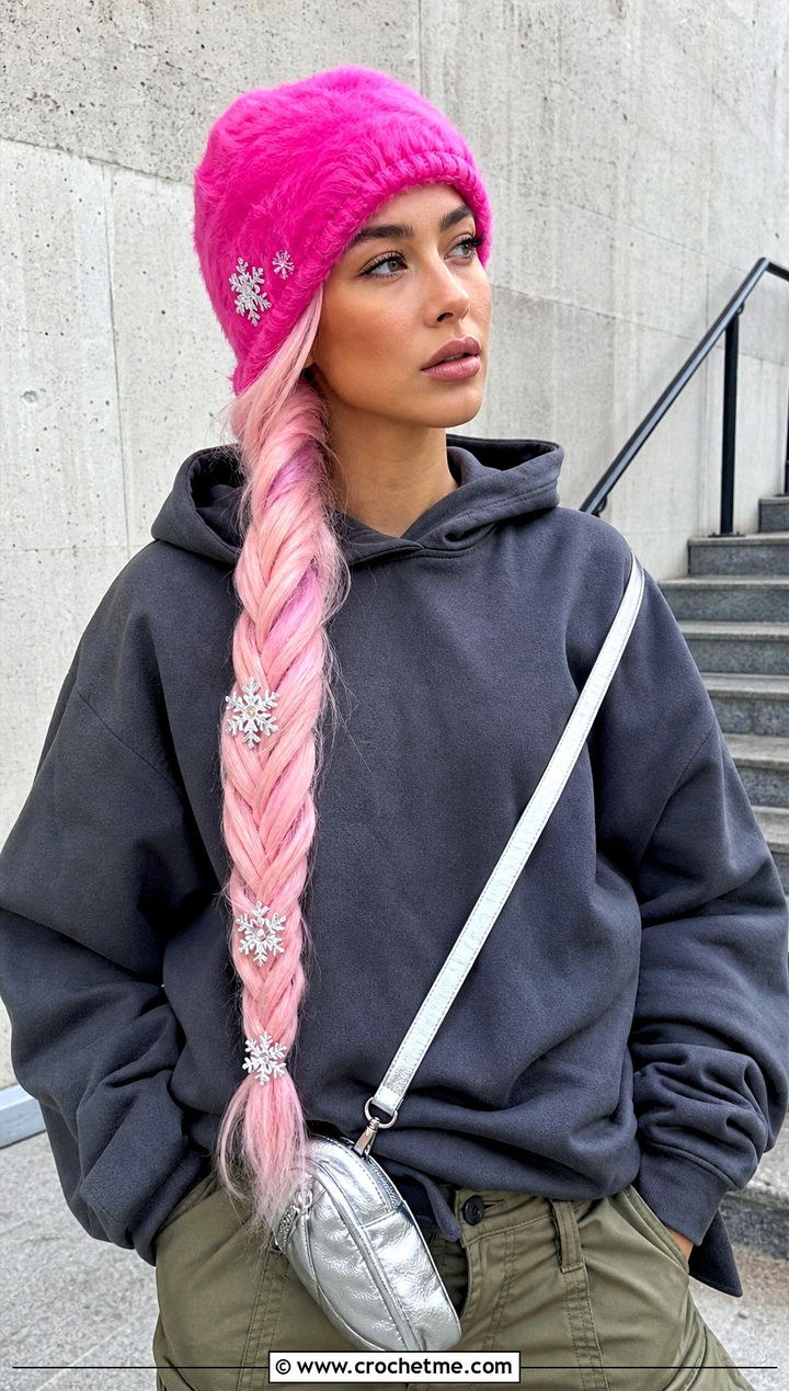 Elsa Wig Beanie With Cargo Pants - 15 Crocheted Elsa Hat outfit ideas