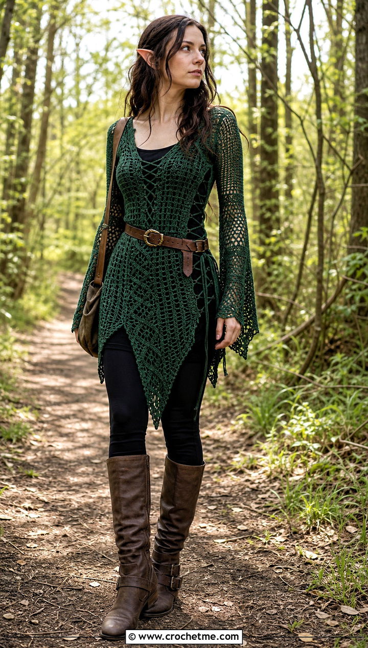 Elven Crochet Lace Up Tunic With Leggings - 35 fantasy crochet clothes and outfit ideas