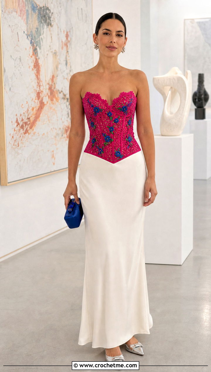 Embroidered Crochet Corset With A Tailored Maxi Skirt - 25 easy crochet corset outfit ideas