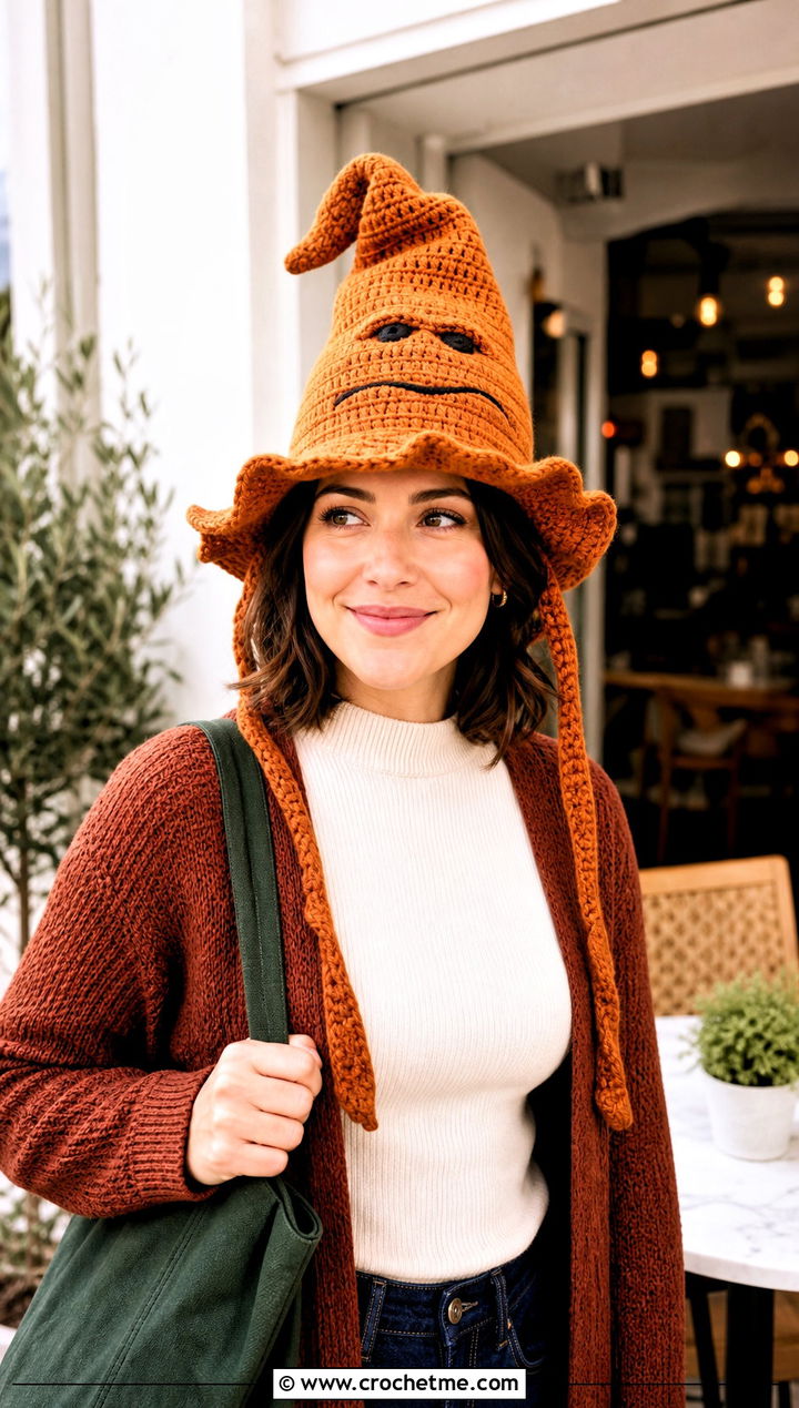 Embroidered Face Crochet Sorting Hat With Cardigan - 35 crochet sorting hat outfit ideas