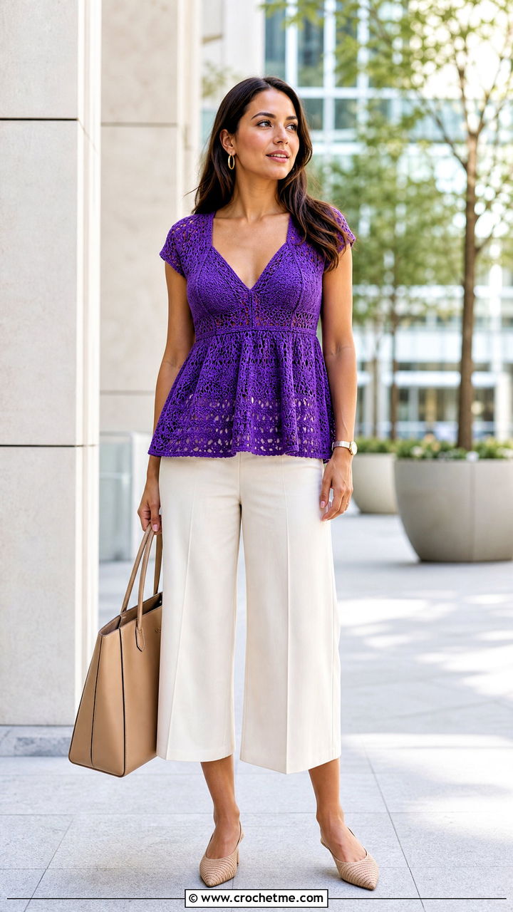 Empire Waist Crochet Babydoll Top With Culottes - 35 crochet babydoll top outfit ideas