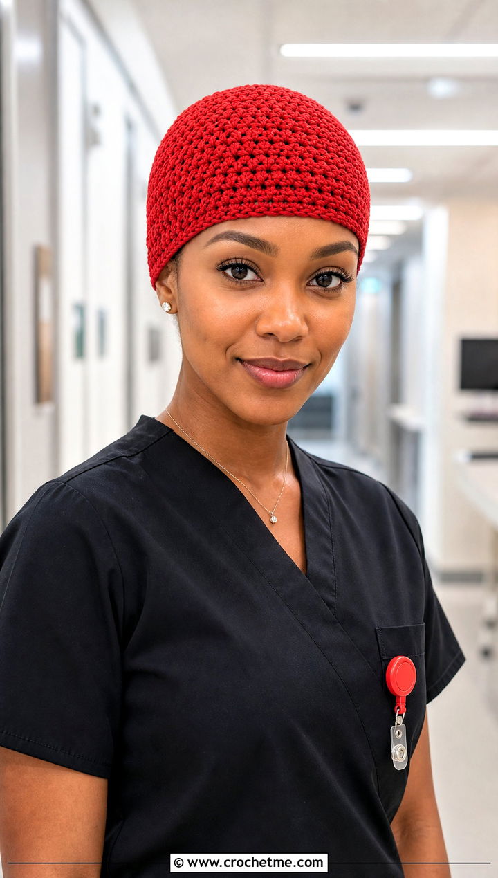 Euro Crochet Scrub Cap With Black Monochrome Scrubs - 20 Crochet Scrub Cap outfit ideas