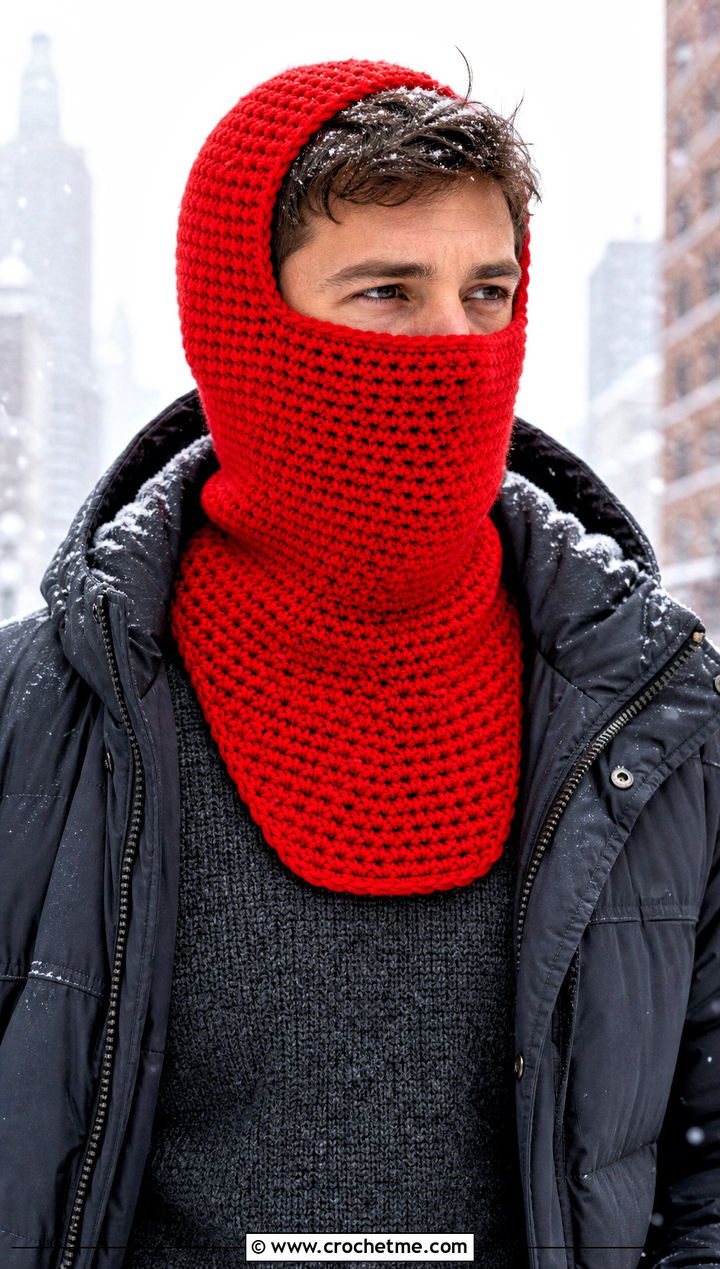 Extended Neck Crochet Balaclava With Deep Winter Coat - 30 crochet balaclava for men outfit ideas