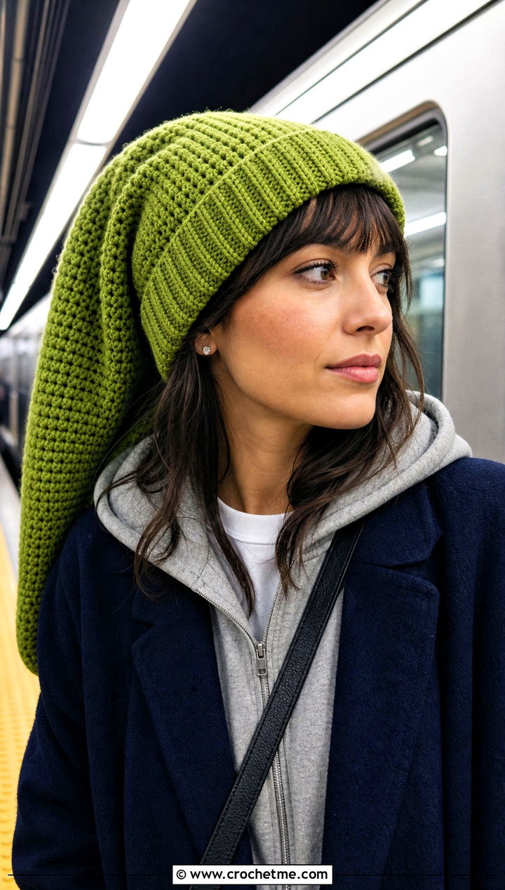 Extra Long Crochet Beanie With Hoodie And Coat - 15 large crochet beanie outfit ideas