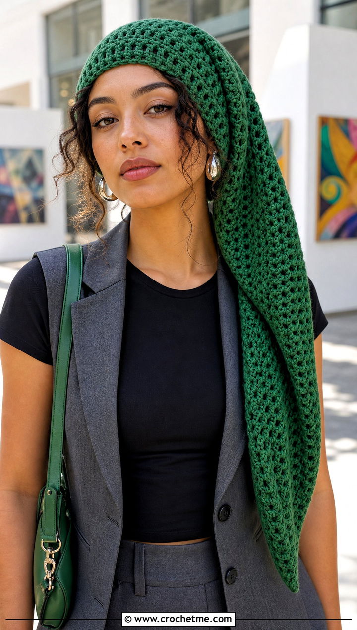 Extra Long Crochet Link Hat With Tailored Vest - 30 crochet link hat outfit ideas