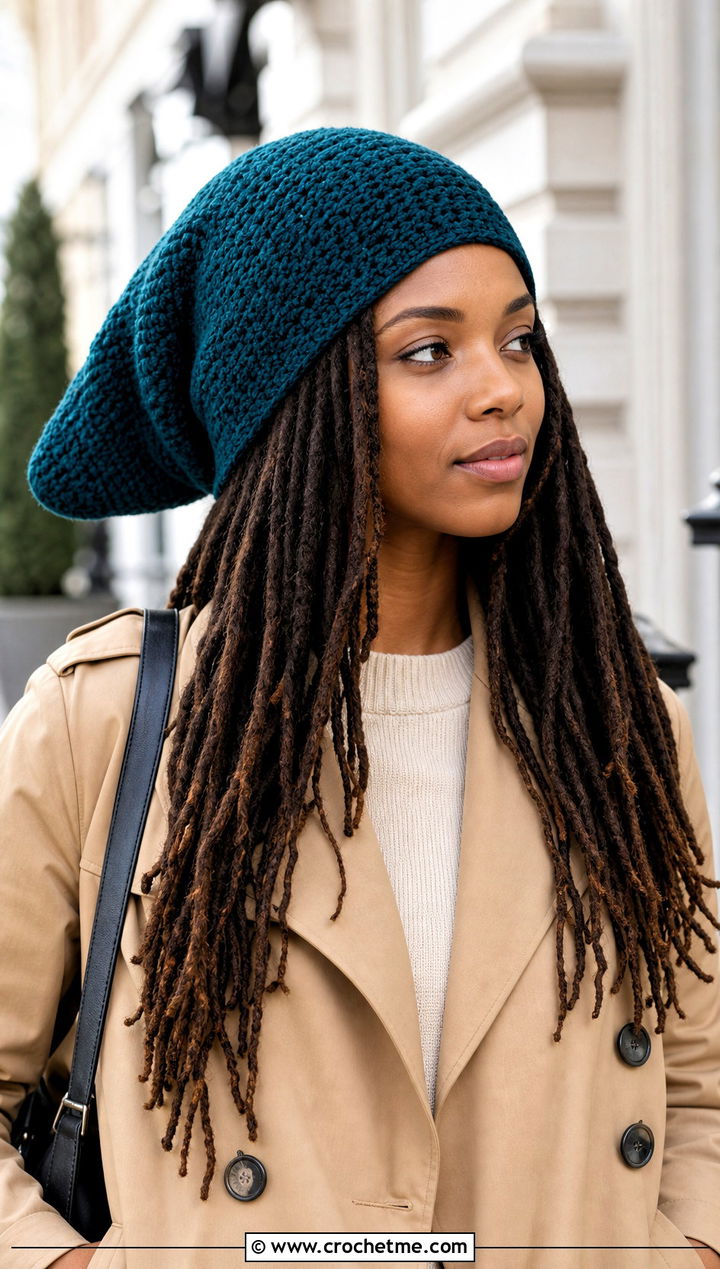 Extra Long Dreadlock Crochet Tube Hat With Trench Coat - 25 Crochet Tube Hat outfit ideas
