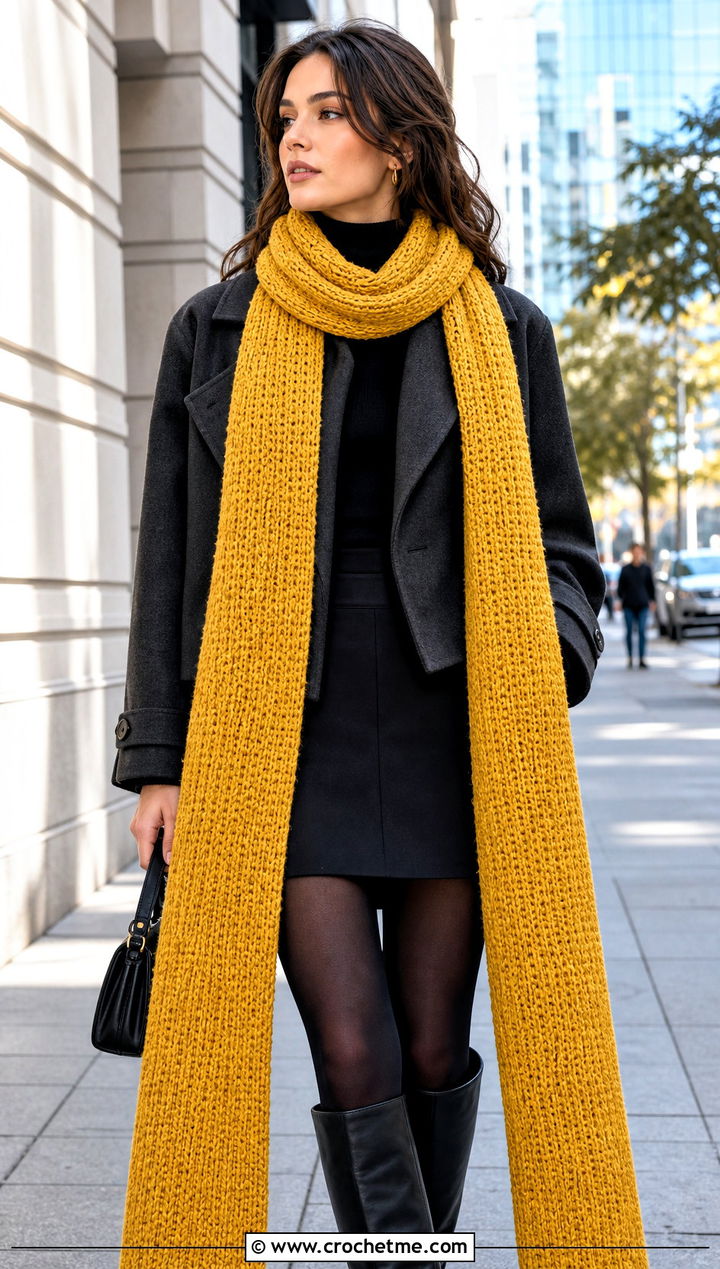 Extra Long Half Double Crochet Scarf With Mini Skirt - 20 Half Double Crochet Scarf outfit ideas