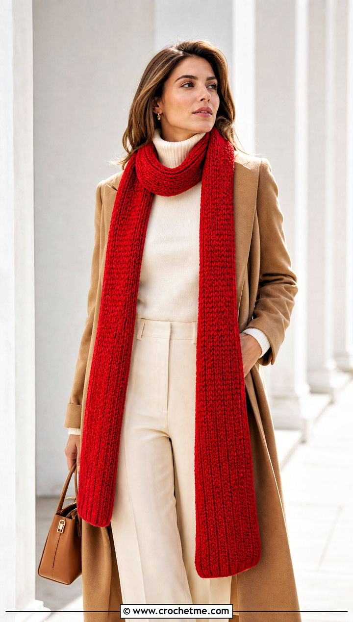 Extra Long Lemon Peel Stitch Scarf With Monochrome Outfit - 20 Crochet Lemon Peel Stitch Scarf outfit ideas
