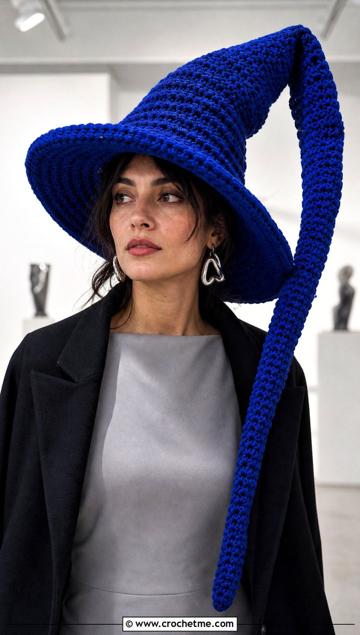 Extra Long Point Slouchy Crochet Witch Hat With Minimal Dress - 30 slouchy crochet witch hat outfit ideas