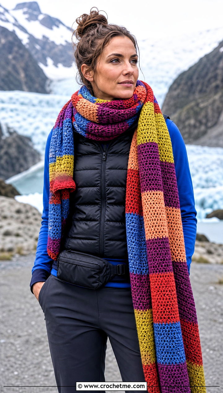Extra Long Tom Baker Scarf With Puffer Vest - 15 crochet tom baker scarf outfit ideas
