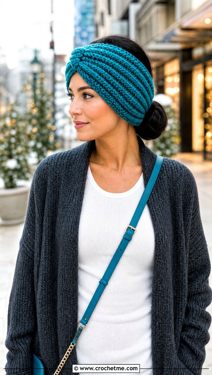 Extra Wide Twist Crochet Ear Warmer With Long Cardigan - 25 twist crochet ear warmer outfit ideas