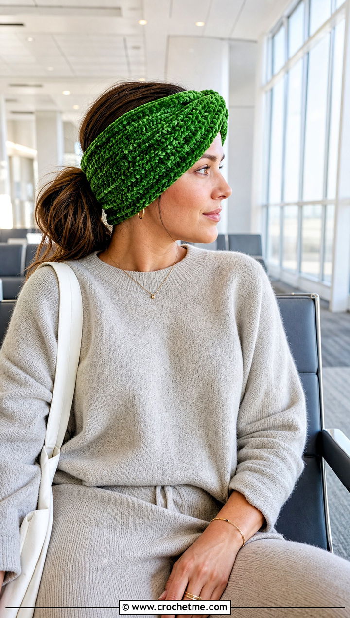 Extra Wide Velvet Twist Crochet Headband With Knit Set And Sneakers - 20 Velvet Twist Crochet Headband outfit ideas
