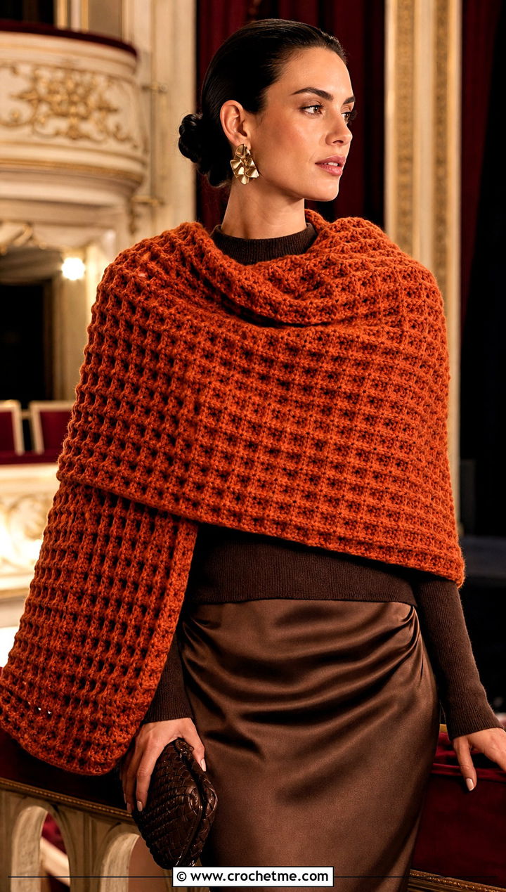 Extra Wide Waffle Crochet Scarf With Slip Skirt - 25 Waffle Crochet Scarf outfit ideas