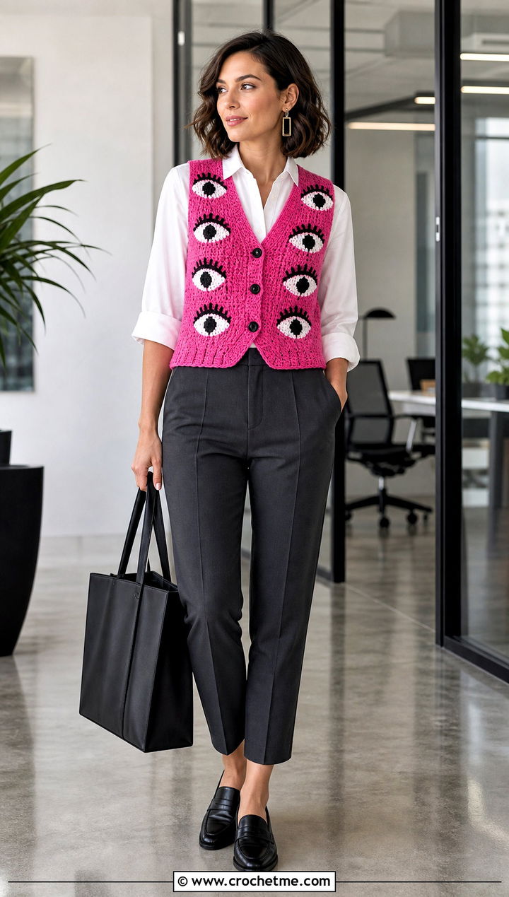 Eyeball Crochet Vest With Button Down Shirt - 35 halloween crochet clothes and outfit ideas