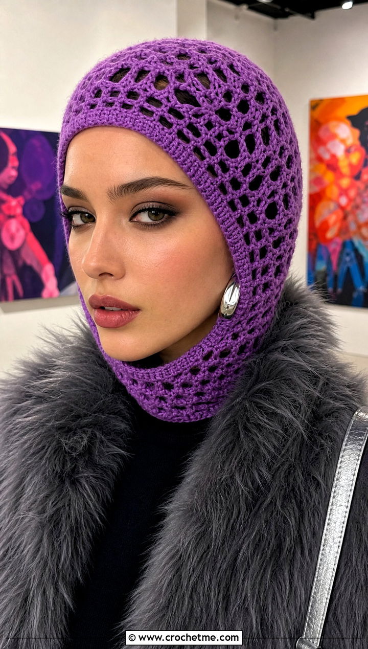 Eyelet Crochet Balaclava With Faux Fur Coat - 20 crochet balaclava ski mask outfit ideas