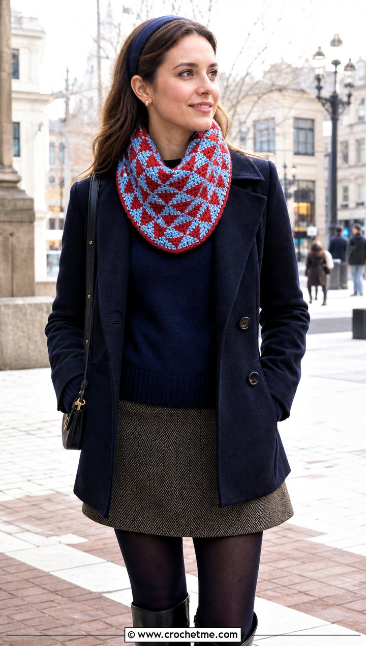 Fable Crochet Cowl With Peacoat And Mini Skirt - 25 fable crochet cowl outfit ideas
