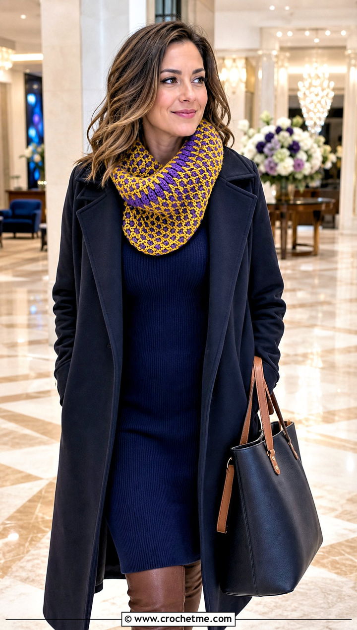 Fable Crochet Cowl With Sweater Dress And Boots - 25 fable crochet cowl outfit ideas