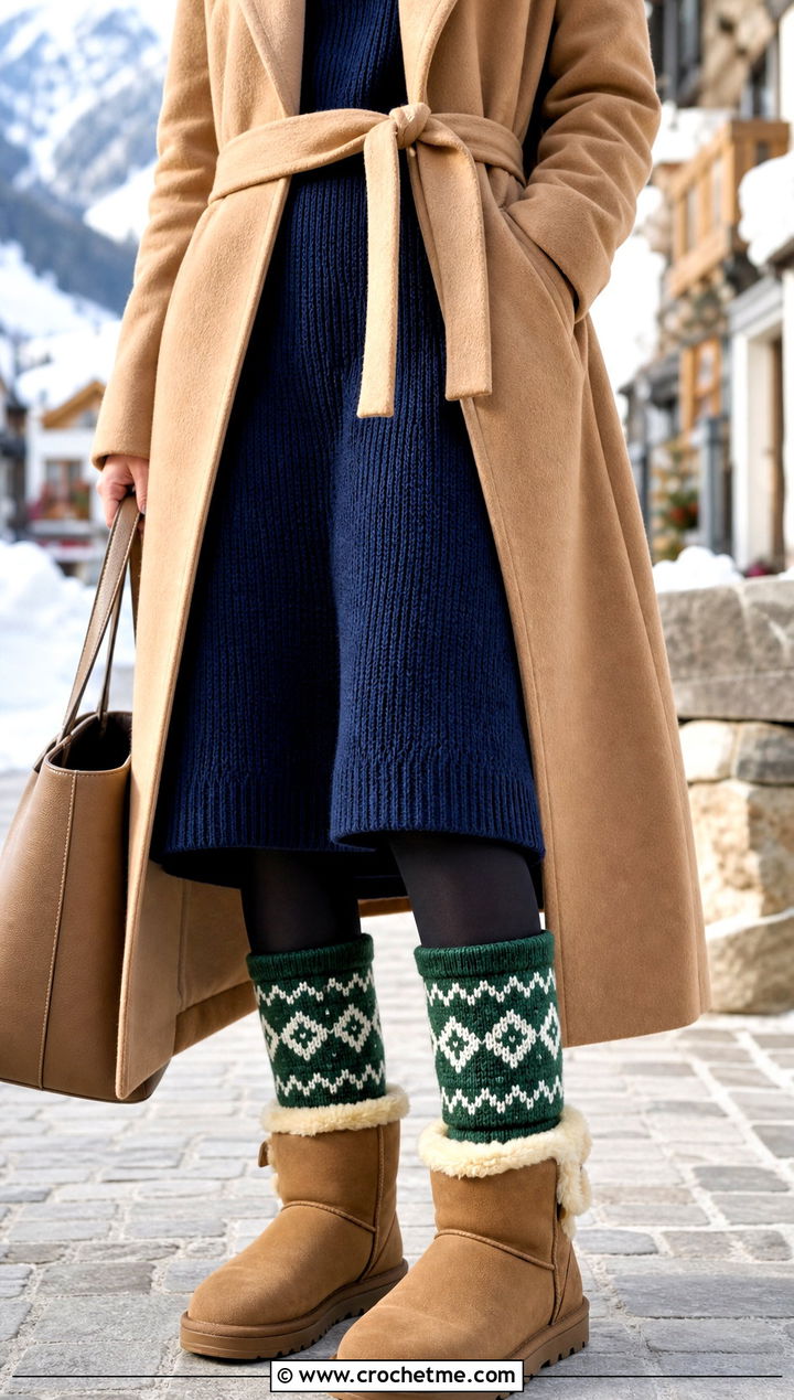 Fair Isle Crochet Boot Cuffs With Knit Dress - 35 crochet boot cuffs outfit ideas