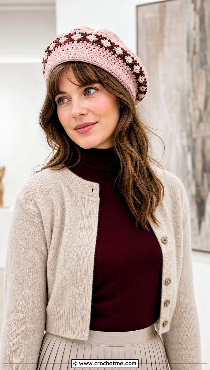 Fair Isle Crochet Tam With Midi Skirt - 30 fair isle crochet hat outfit ideas