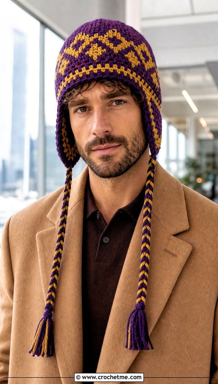 Fair Isle Inspired Crochet Earflap Hat With Topcoat - 20 Mens Crochet Earflap Hat outfit ideas