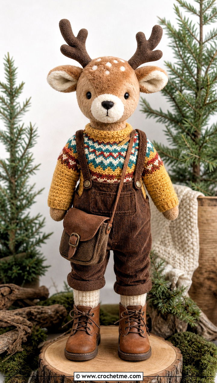 Fair Isle Inspired Toy Sweater With Corduroy Overalls - 25 Crochet Sweater For Toy outfit ideas