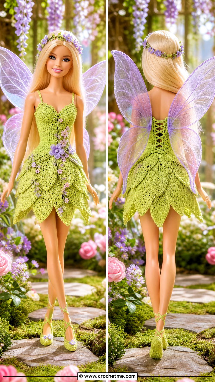 Fairy Crochet Barbie Dress With Sheer Wings - 35 crochet barbie doll clothes and outfit ideas