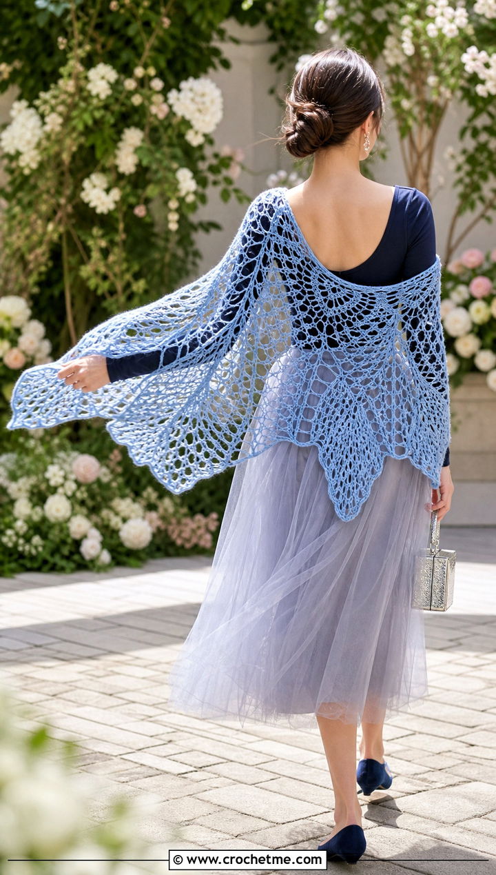 Fairy Wing Shawl With Tulle Midi Skirt - 30 Crochet Wing Shawl outfit ideas