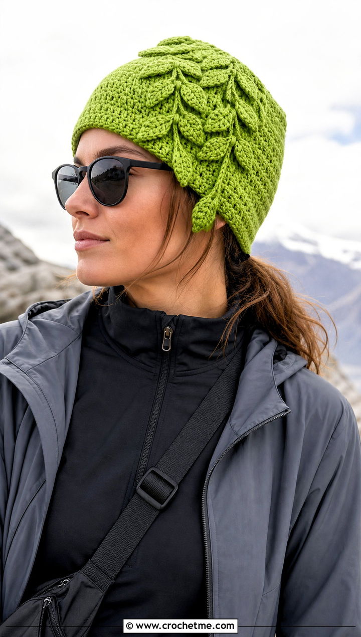 Falling Leaves Beanie With Athleisure Set - 25 Crochet Leaf Hat outfit ideas