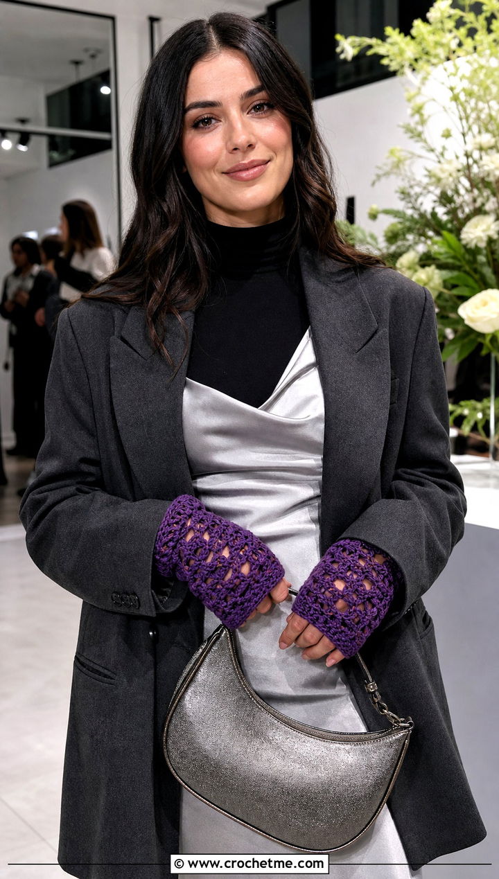 Fantail Stitch DK Yarn Crochet Fingerless Gloves With Slip Dress - 25 dk yarn crochet fingerless gloves outfit ideas