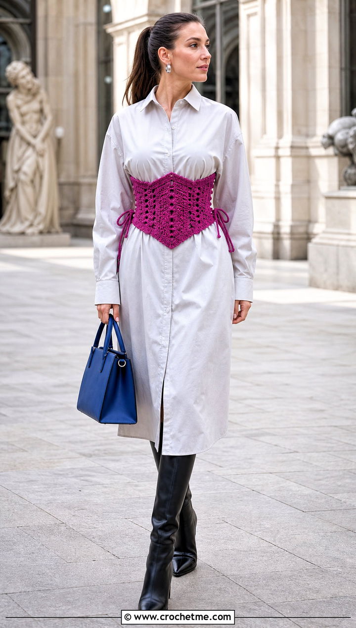 Fantasy Crochet Corset Belt With Shirt Dress - 35 fantasy crochet clothes and outfit ideas