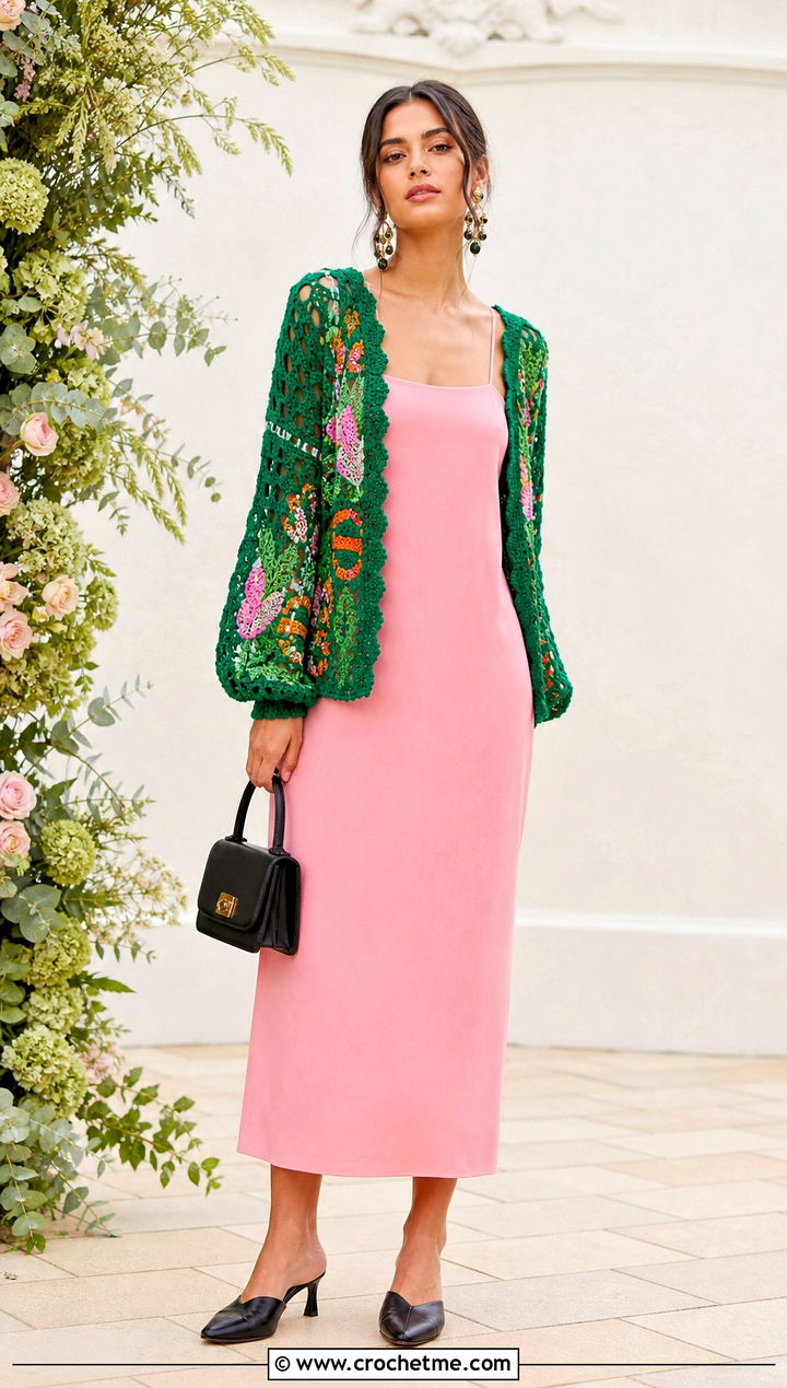 Farm Rio Crochet Cardigan Sweater With Column Dress - 15 farm rio crochet sweater outfit ideas