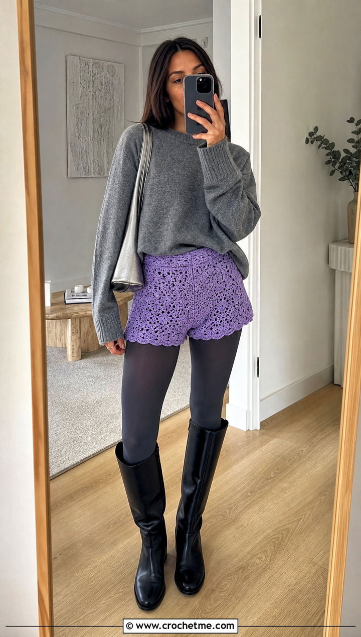 Farm Rio Crochet Mini Shorts With Oversized Sweater - 15 farm rio crochet shorts outfit ideas