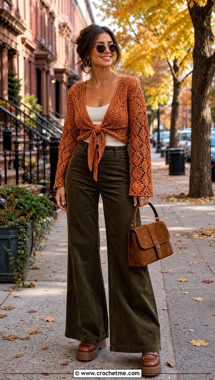 Farm Rio Tie Front Crochet Top With Corduroy Trousers - 15 Farm Rio Crochet Top outfit ideas