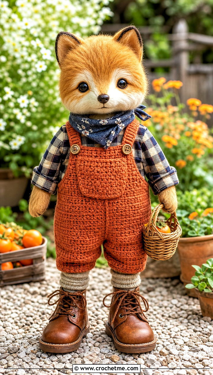 Farmhouse Crochet Doll Overalls With Plaid Shirt - 30 crochet doll overalls outfit ideas