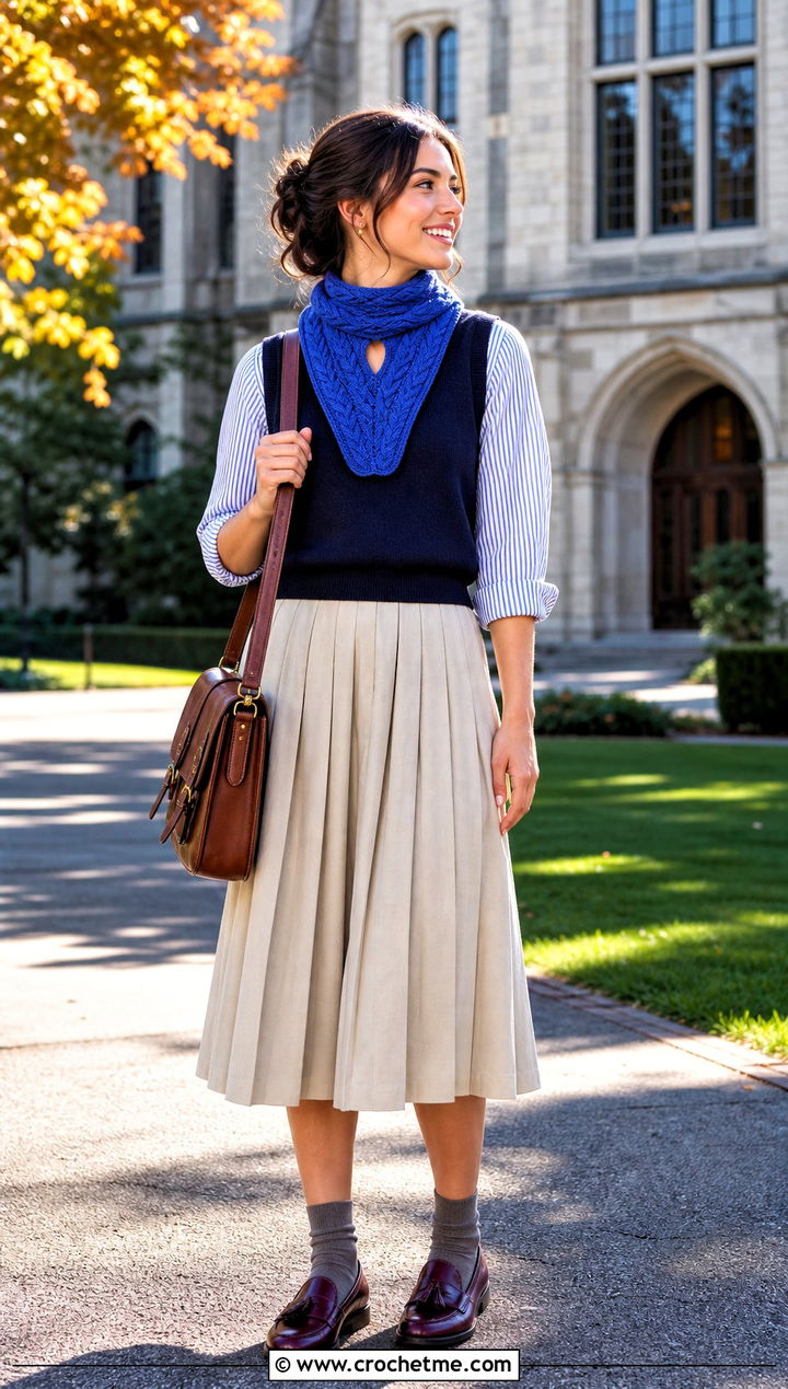 Faux Cable Crochet Keyhole Scarf With Pleated Skirt - 35 crochet keyhole scarf outfit ideas