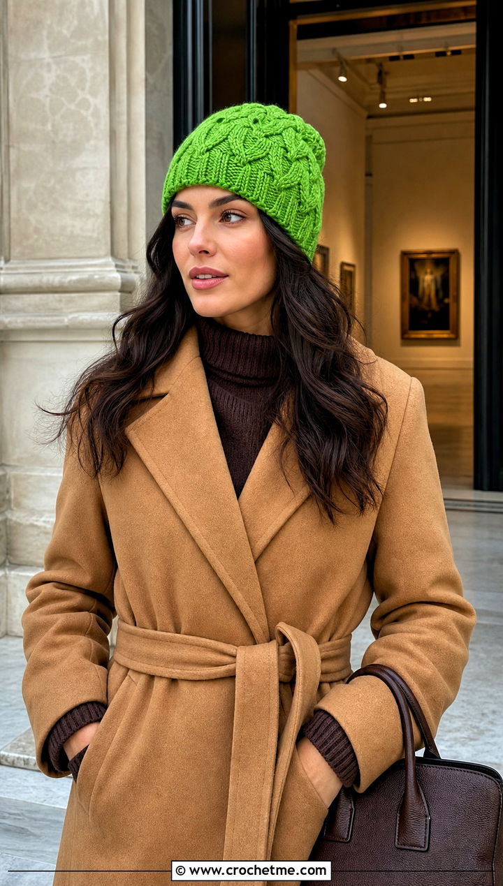 Faux Cable Wave Crochet Beanie With Sweater Dress - 20 Wavy Crochet Beanie outfit ideas