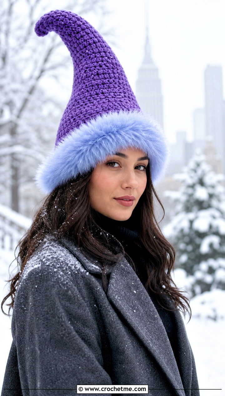 Faux Fur Brim Crochet Cindy Lou Who Hat With Maxi Coat - 20 Crochet Cindy Lou Who Hat outfit ideas