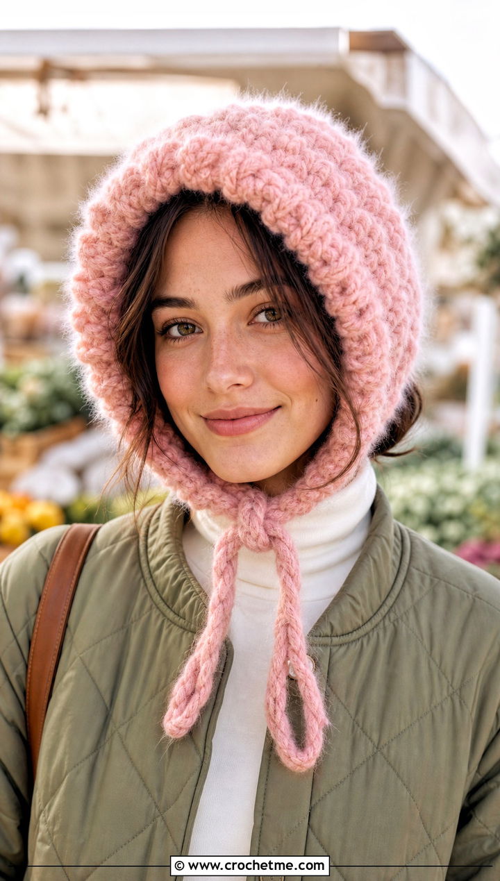 Faux Fur Crochet Bonnet With Quilted Jacket - 25 faux fur crochet hat outfit ideas