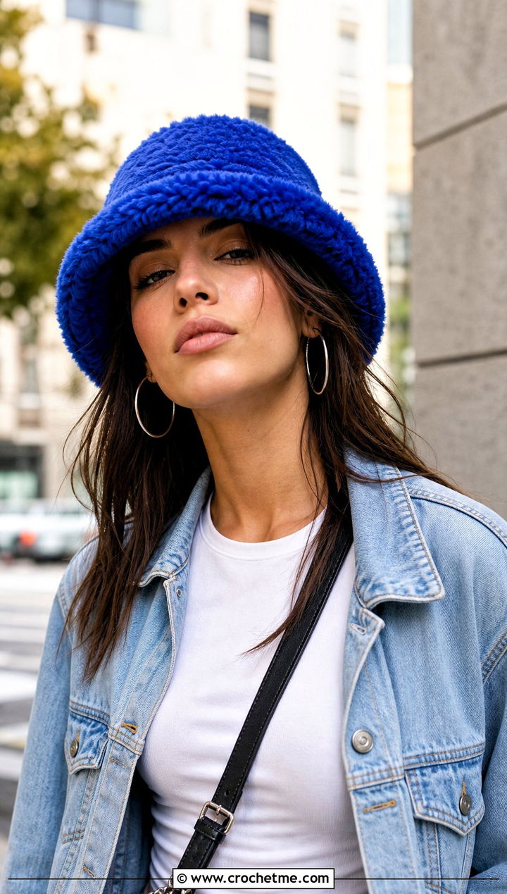 Faux Fur Crochet Bucket Hat With Denim Jacket - 25 faux fur crochet hat outfit ideas